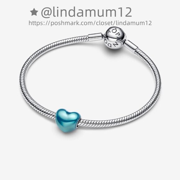 Pandora Metallic Sky Blue Heart Charm - Picture 3 of 6